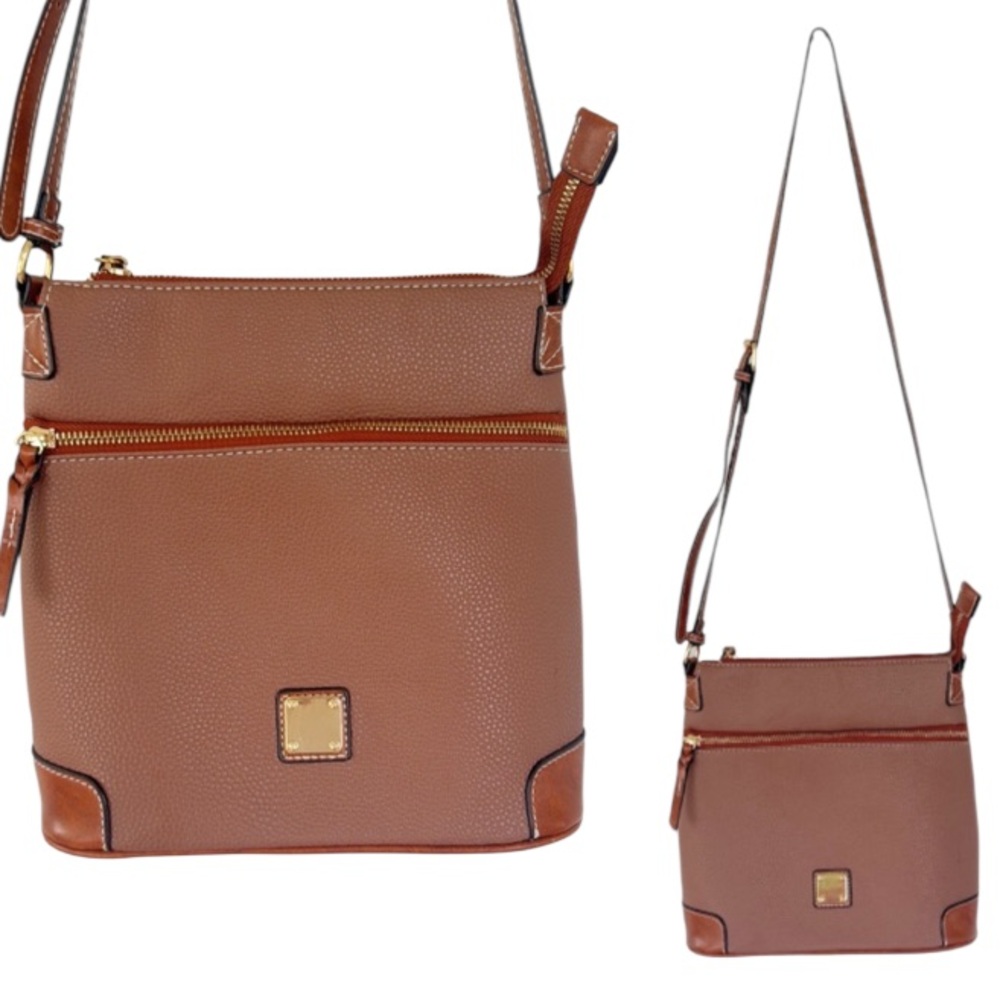 Unbranded brown vegan leather gold hardware red lining medium crossbody bag